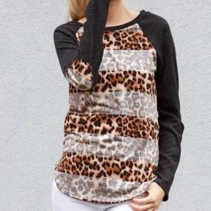 Fiona Taupe Leopard Baseball Tee
